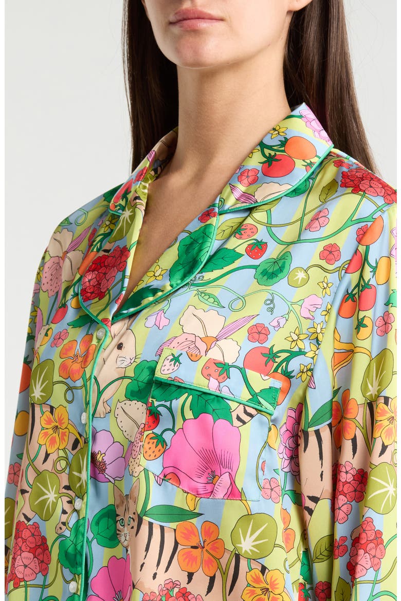 In the Greenhouse Satin Pajamas, Alternate, color, GREEN