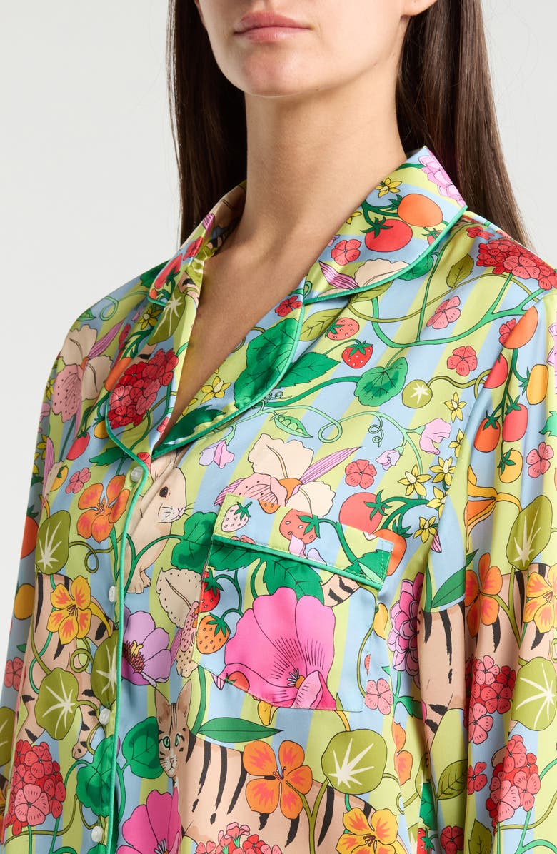 Karen Mabon In the Greenhouse Satin Pajamas, Alternate, color, Green