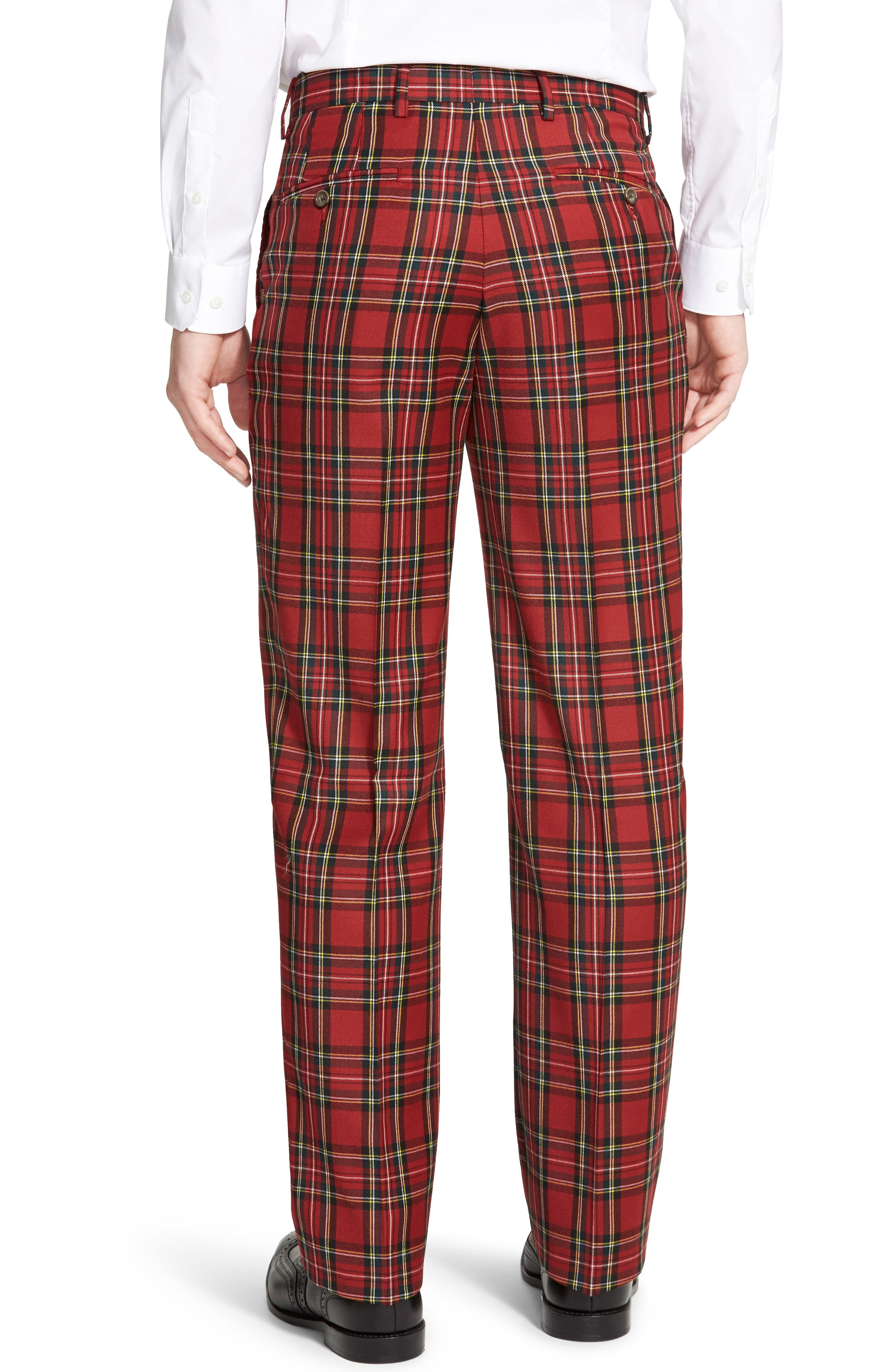 Touch Finish Flat Front Classic Fit Plaid Wool Trousers - image 2