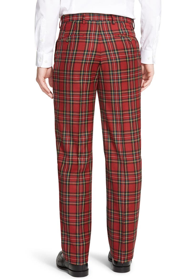 Touch Finish Flat Front Classic Fit Plaid Wool Trousers, Alternate, color, RED