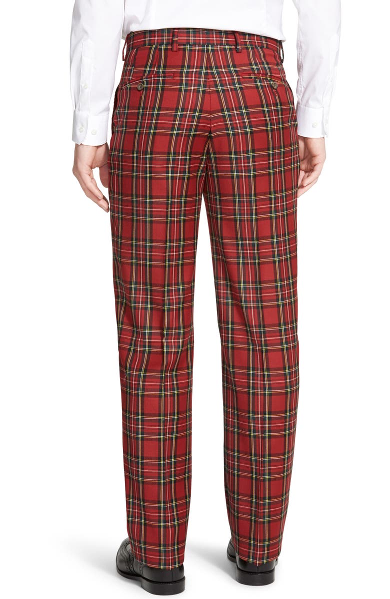 Berle Touch Finish Flat Front Classic Fit Plaid Wool Trousers, Alternate, color, Red