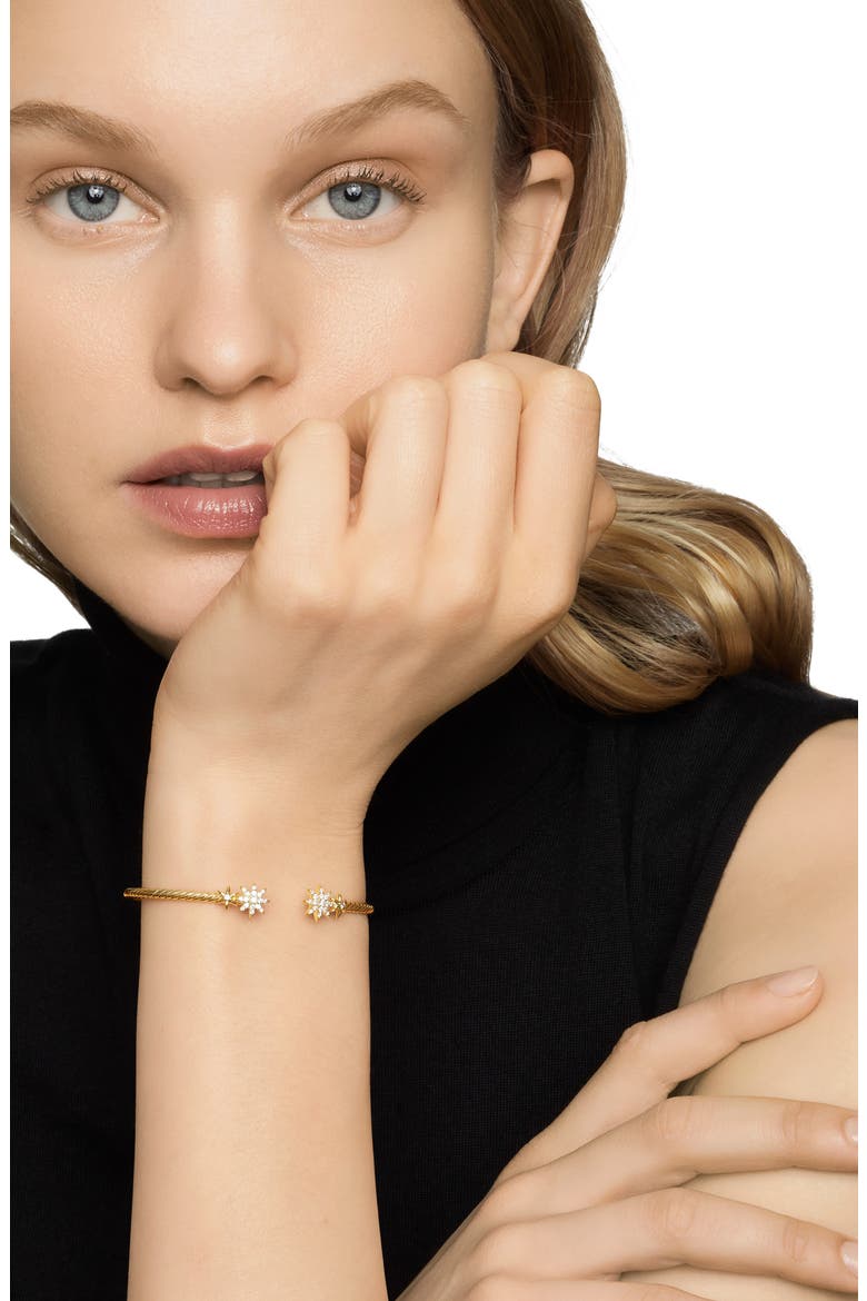 Petite Starbust Cable Cuff Bracelet, Alternate, color, DIAMOND/ YELLOW GOLD
