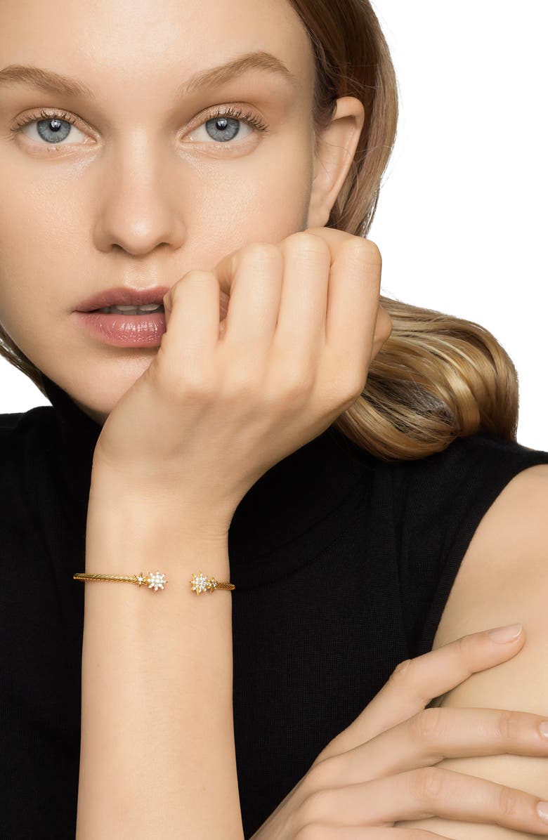 David Yurman Petite Starbust Cable Cuff Bracelet, Alternate, color, Diamond/ Yellow Gold