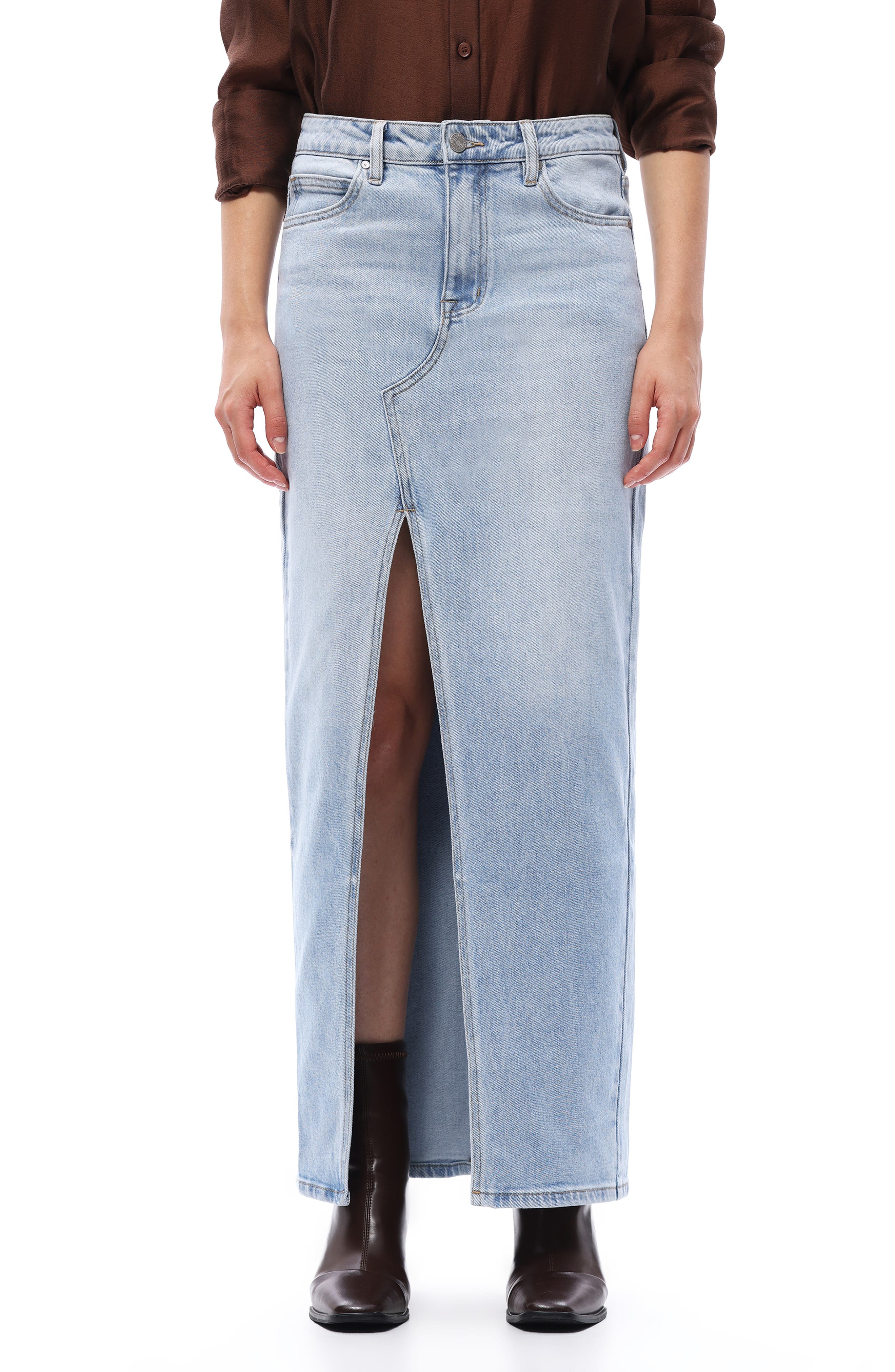 Stretch Denim Maxi Skirt