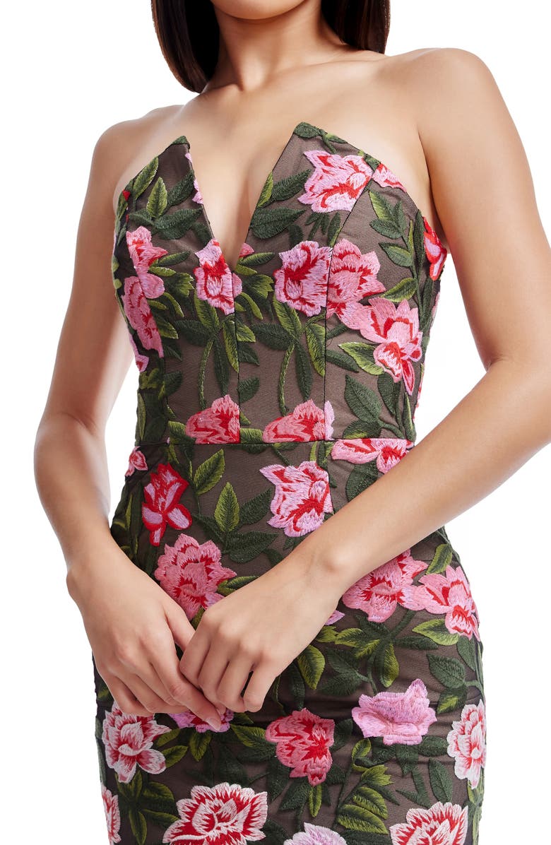 Dress the Population Fernanda Embroidered Floral Strapless Gown, Alternate, color, Pink Rose Multi