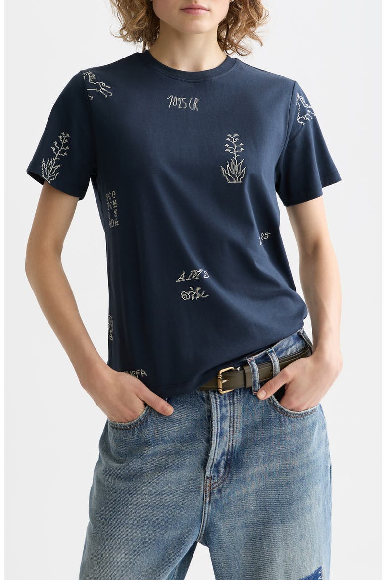 Cross Stitch Print T-Shirt, Main, color, CARBON