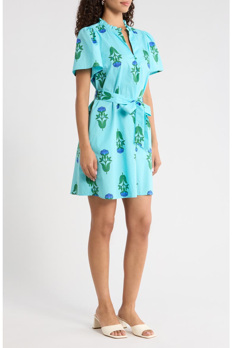 Amena Floral Ema Belted Cotton Dress, Alternate, color, BLUE-GREENS-MULTI