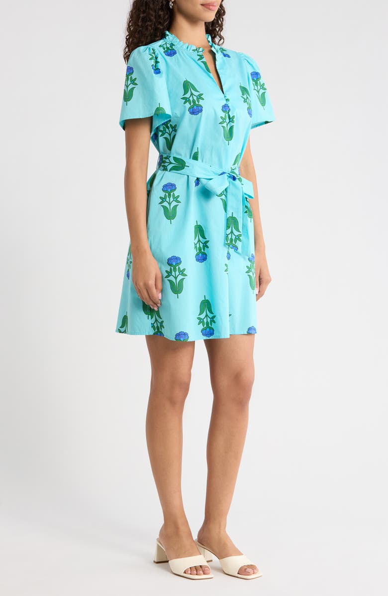 SUGARLIPS Amena Floral Ema Belted Cotton Dress, Alternate, color, Blue-Greens-Multi