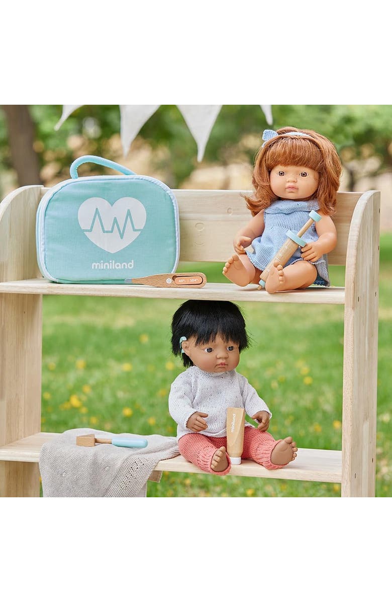 Miniland Wooden Care Set Doll Accessory Play Set for Potty Training, Alternate, color, Beige Multi
