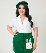 Unique Vintage Plus Size 1940s Short Sleeve Collared Button Down Woven Blouse