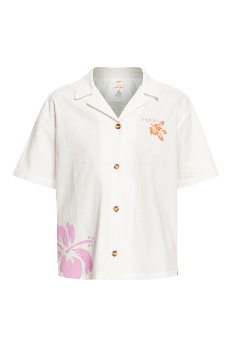 x Kate Bosworth Floral Cotton & Linen Camp Shirt, Alternate, color, SNOW WHITE