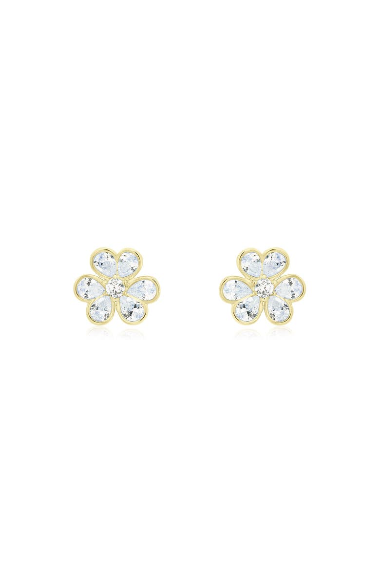CZ Flower Stud Earrings, Alternate, color, Gold Plated Sterling Silver
