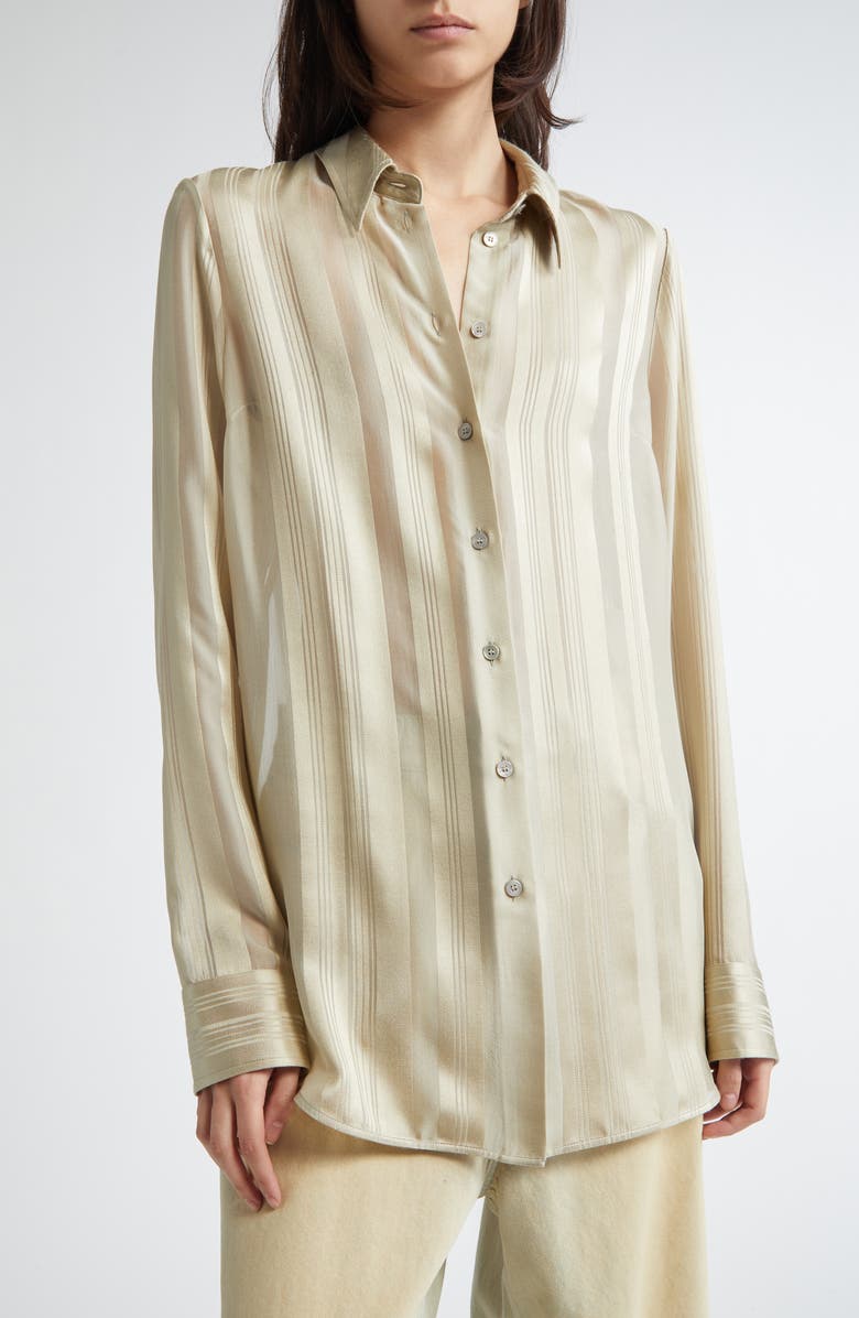 Stella McCartney Variegated Stripe Silk Button-Up Shirt, Alternate, color, Sage