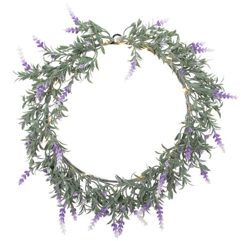 Pre-Lit Battery Operated Purple Ombre Lavender Spring Wreath- 16" - White LED Lights