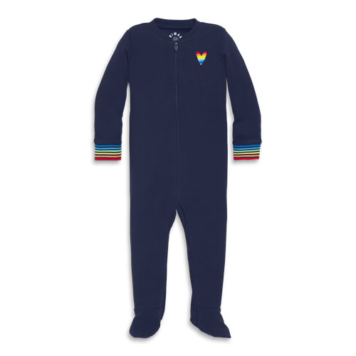 Shop Primary Baby Embroidered Organic Zip Footie In Navy