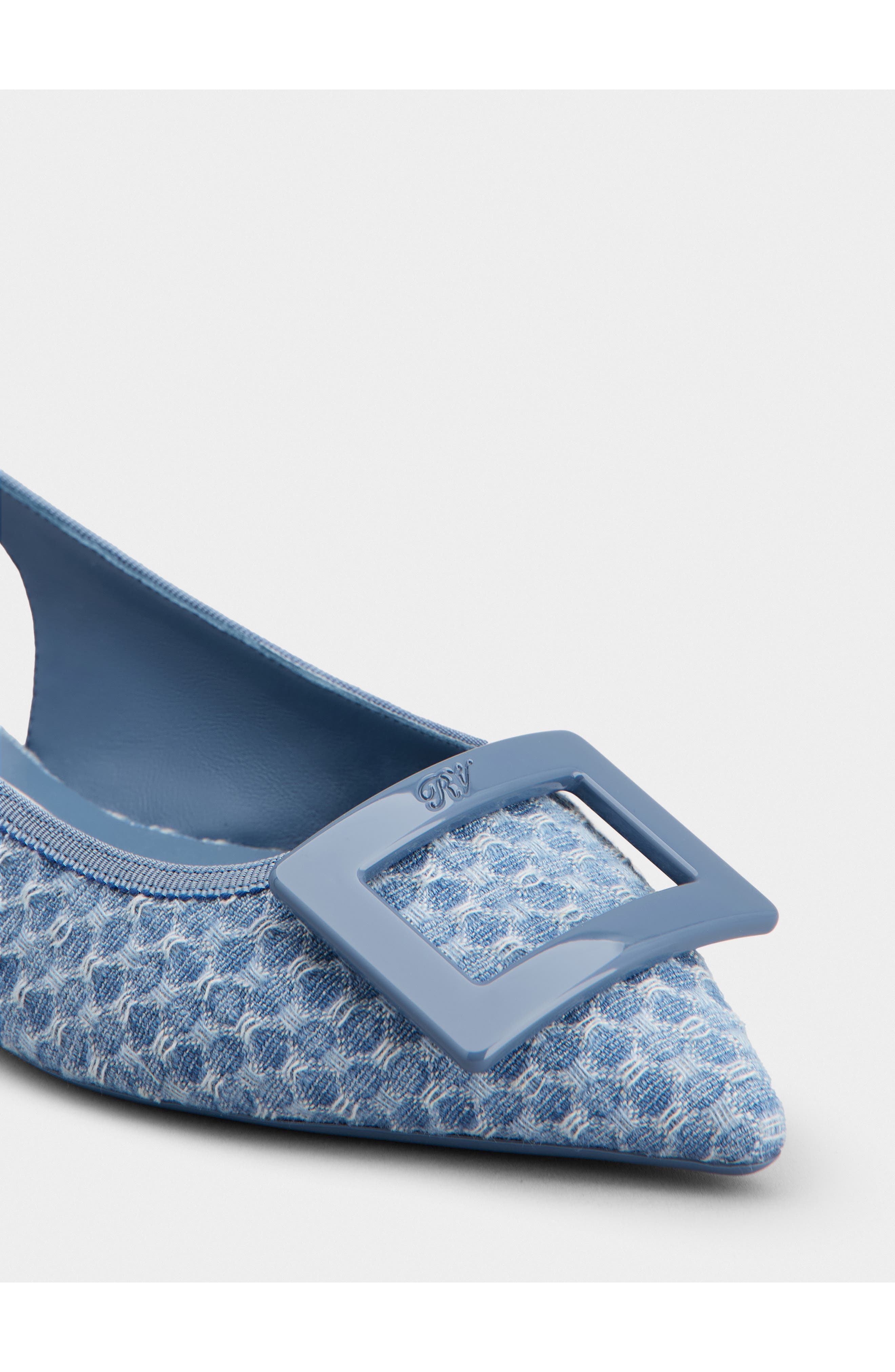 Roger Vivier Gommettine Bordo Jacquard Slingback Flat, Alternate, color, Cielo Scuro