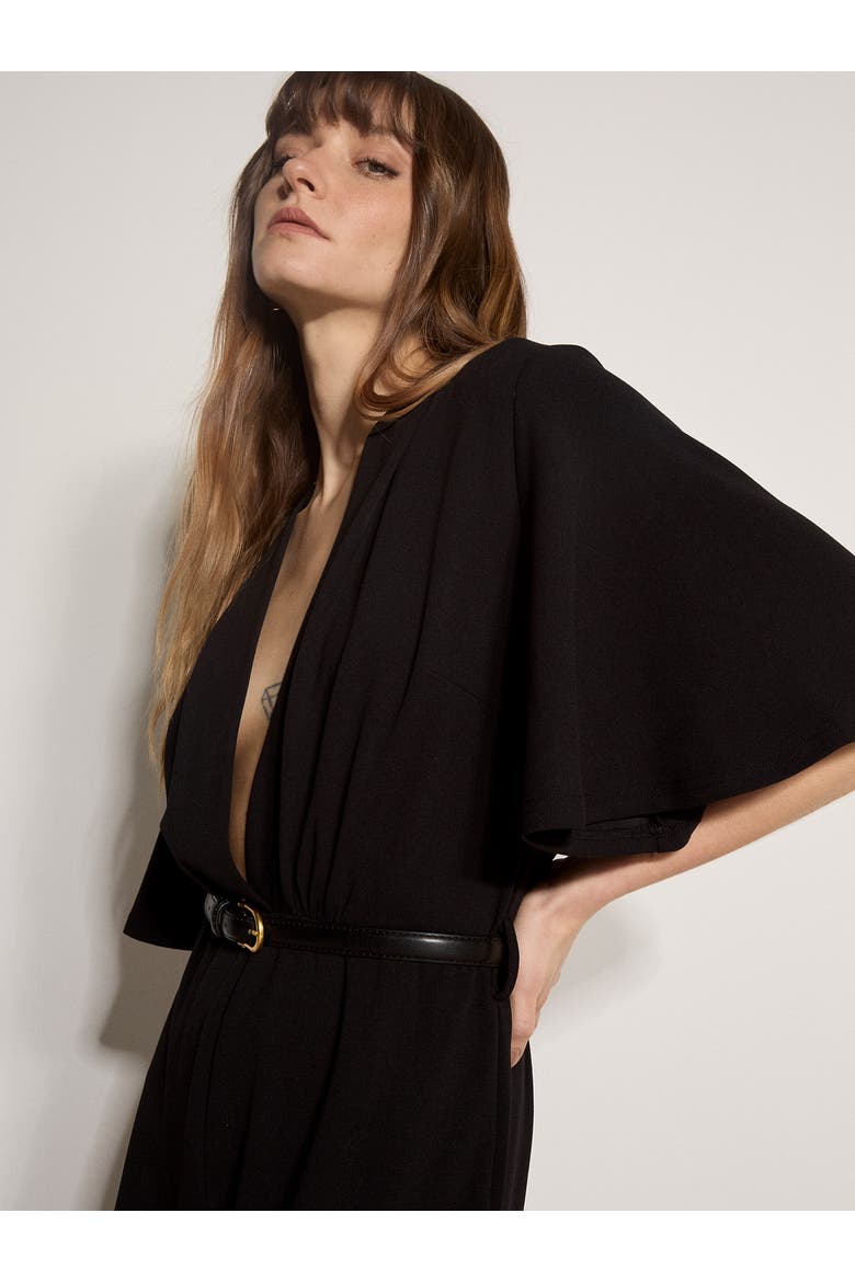 Angel Sleeve Jersey Crepe Jumpsuit, Alternate, color, Black