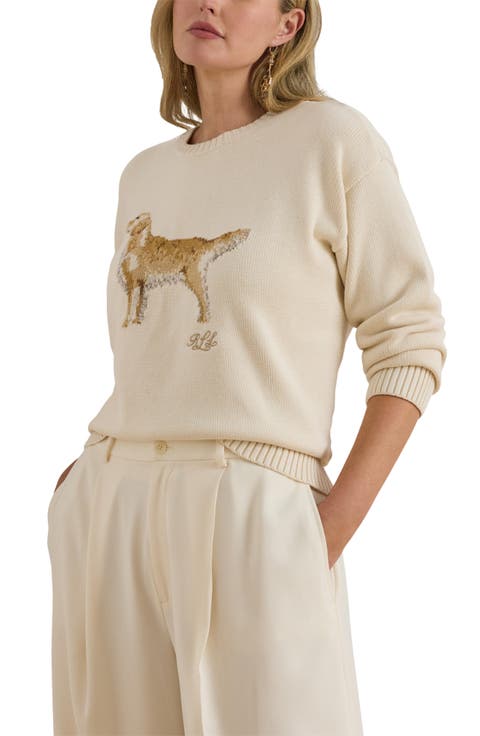 Intarsia Golden Retriever Cotton Sweater (Plus)