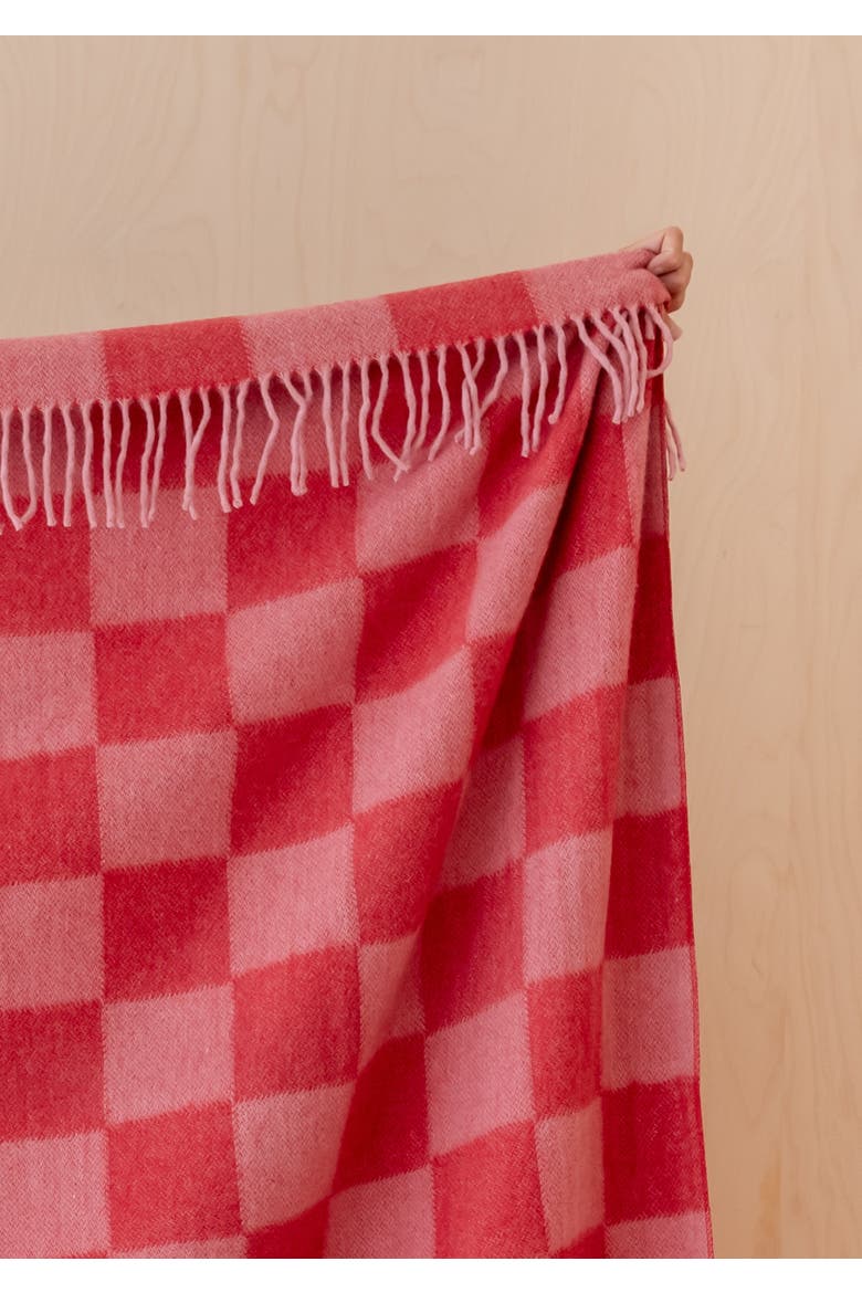 Recycled Wool Checkered Throw Blanket, Alternate, color, Pink & Red Checkerboard