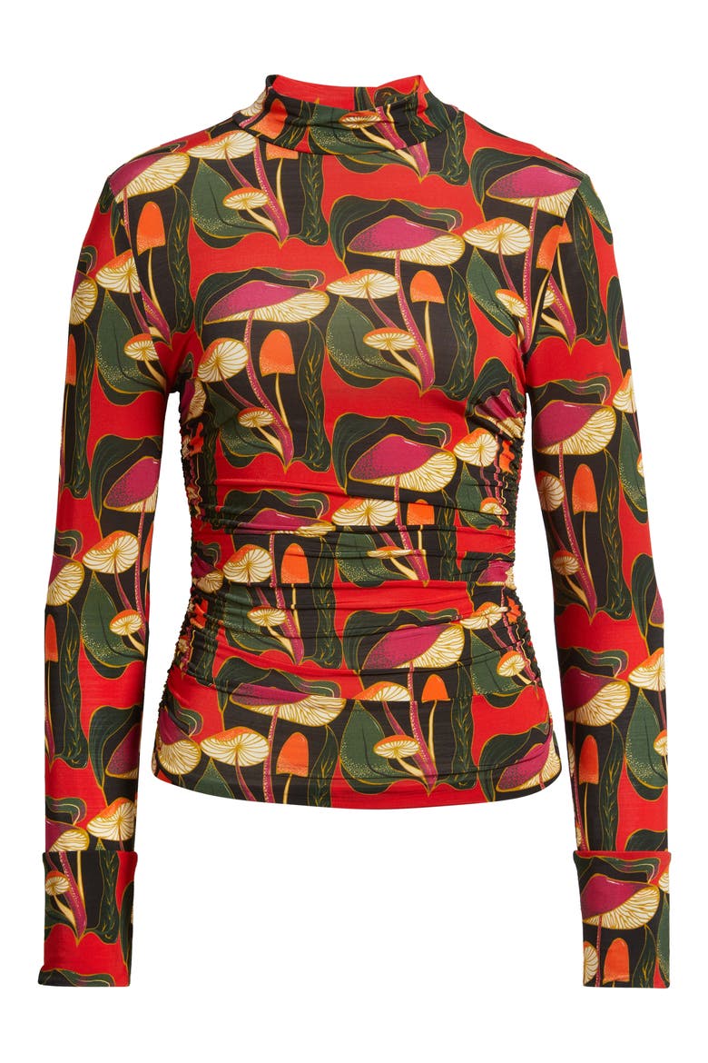 Wild Mushrooms Long Sleeve Mock Neck Jersey Top, Alternate, color, BLACK