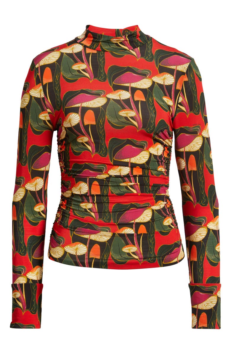 FARM Rio Wild Mushrooms Long Sleeve Mock Neck Jersey Top, Alternate, color, Black