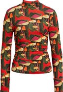 FARM Rio Wild Mushrooms Long Sleeve Mock Neck Jersey Top