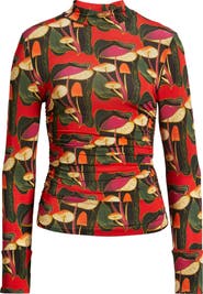 FARM Rio Wild Mushrooms Long Sleeve Mock Neck Jersey Top