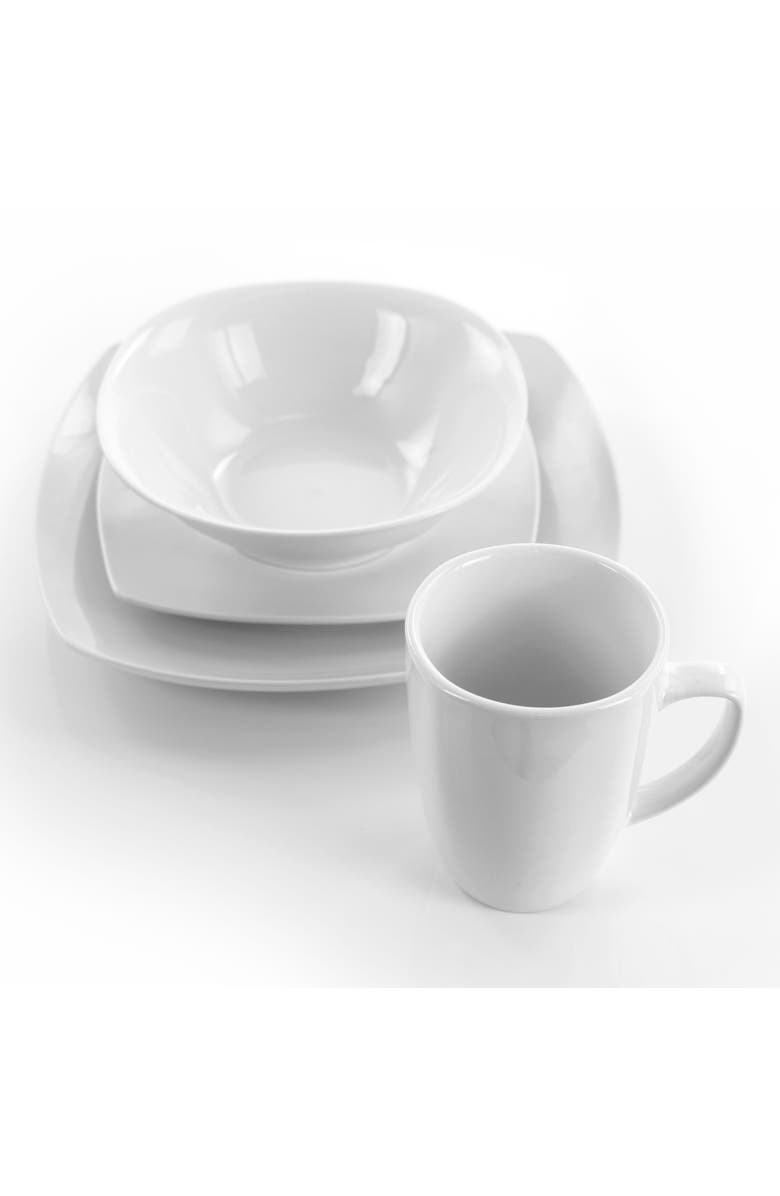 Elama Bishop 16 Piece Soft Square Porcelain Dinnerware Set, Alternate, color, White