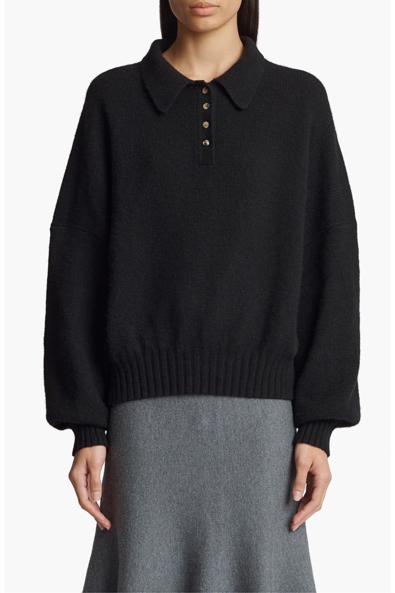 Rene Long Sleeve Cashmere Polo Sweater, Main, color, BLACK