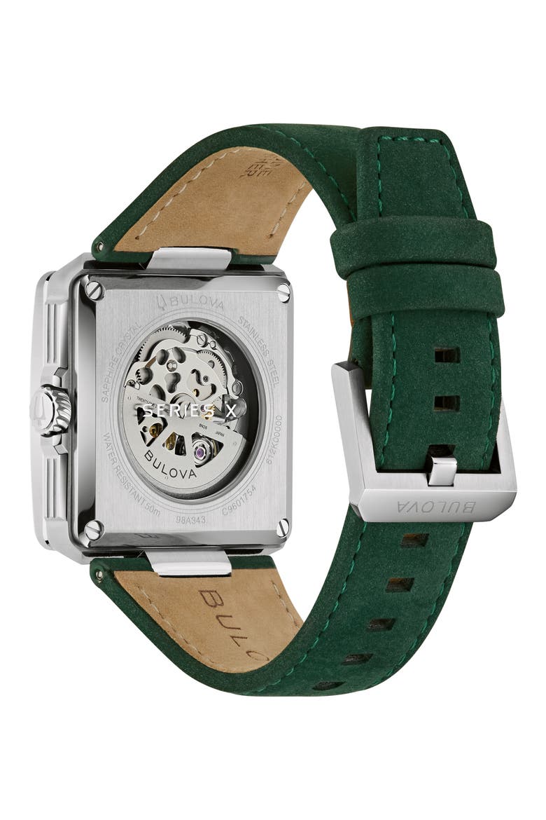 Marc Anthony Series X Automatic Leather Watch, Alternate, color, GREEN