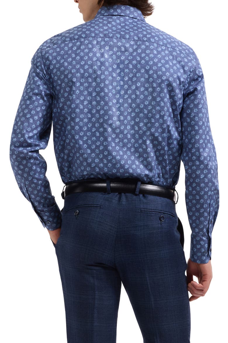 Axel Shaped Fit Floral Print Cotton Button-Up Shirt, Alternate, color, NAVY