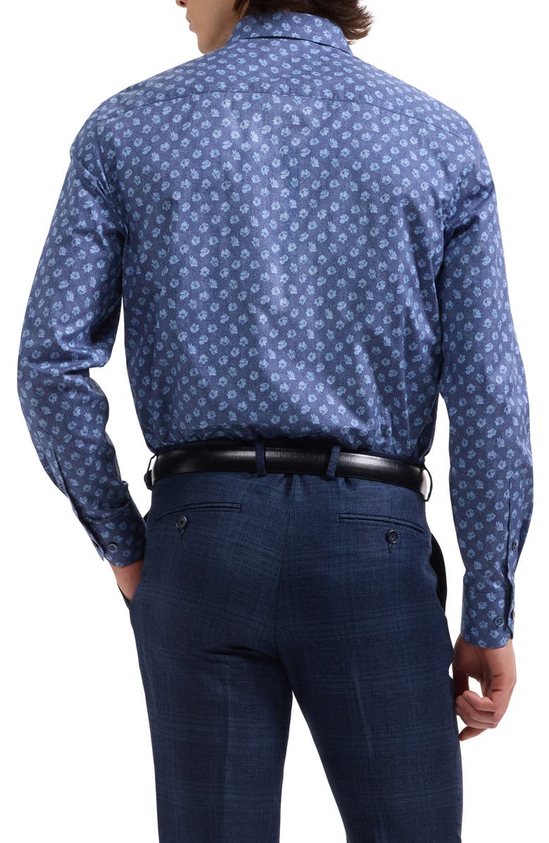 Bugatchi Axel Shaped Fit Floral Print Cotton Button-Up Shirt, Alternate, color, Navy