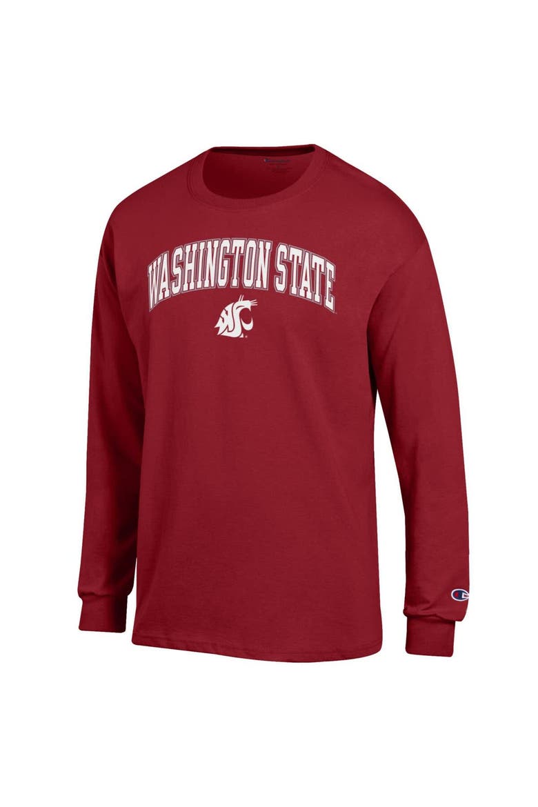 Men's Champion  Crimson Washington State Cougars Arch Over Logo Long Sleeve T-Shirt, Alternate, color, Crimson