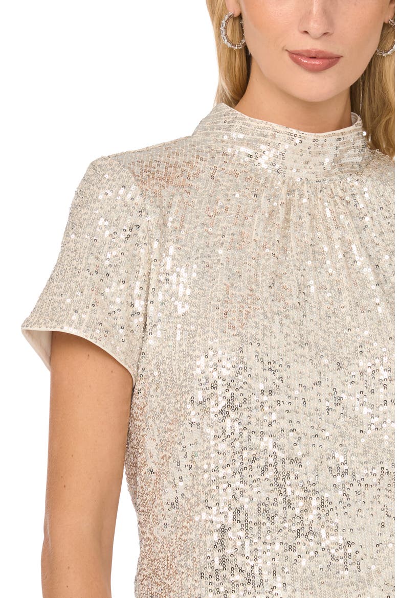 Sequin Mock Neck Top, Alternate, color, CHAMPAGNE