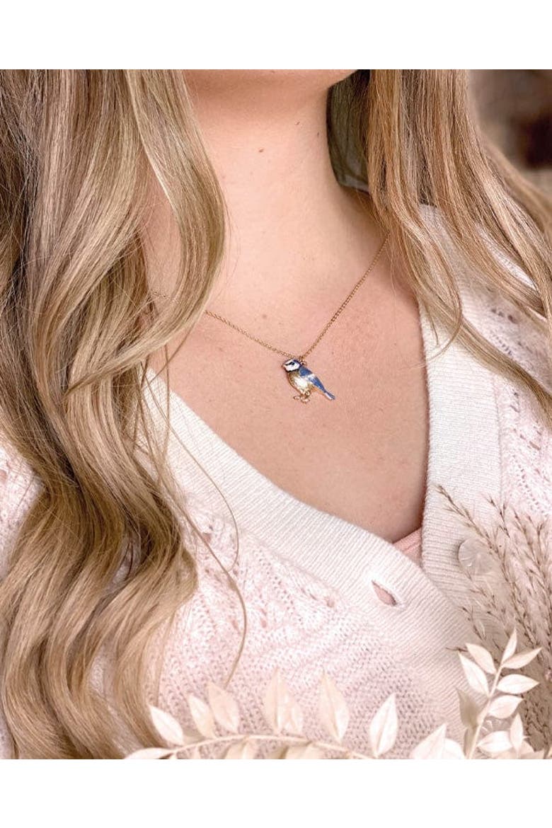 Enamel Blue Tit Short Necklace, Alternate, color, Multi & Gold
