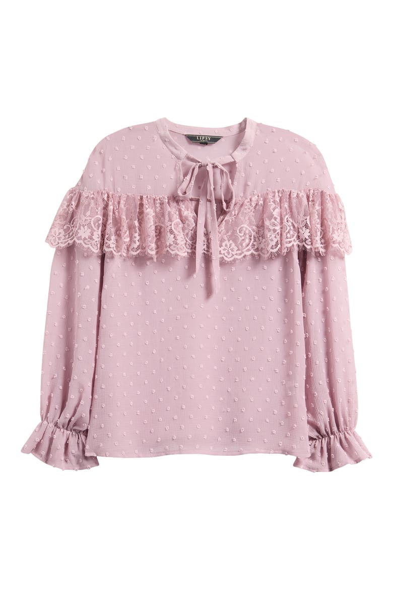 Lace Frill Clip Dot Top, Alternate, color, PURPLE