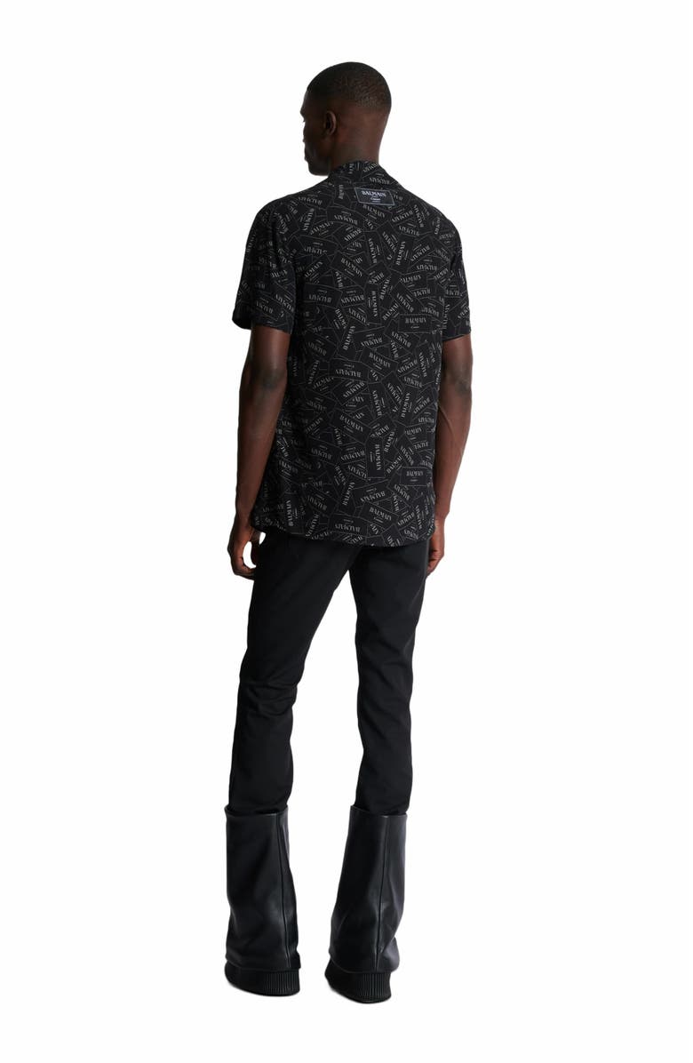 Balmain Pyjama Shirt With All-Over Balmain Label Print, Alternate, color, Black