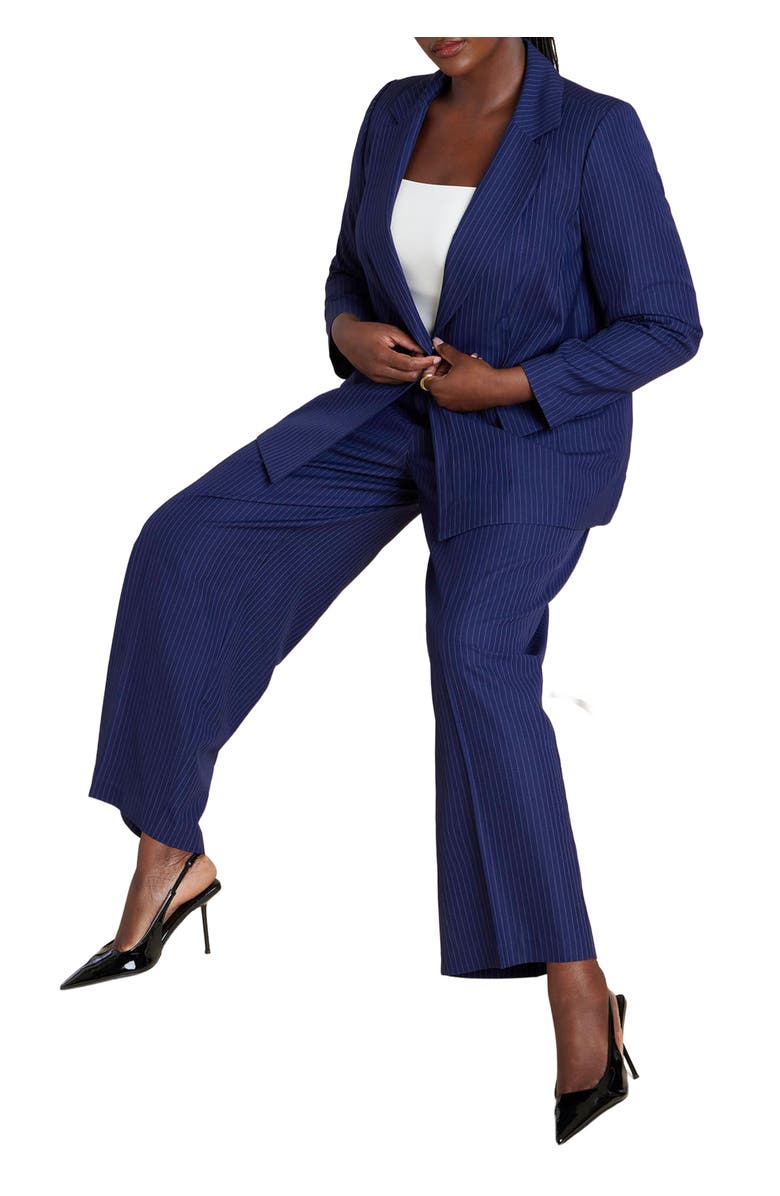 ELOQUII Pinstripe Trouser, Alternate, color, Navy Pinstripe