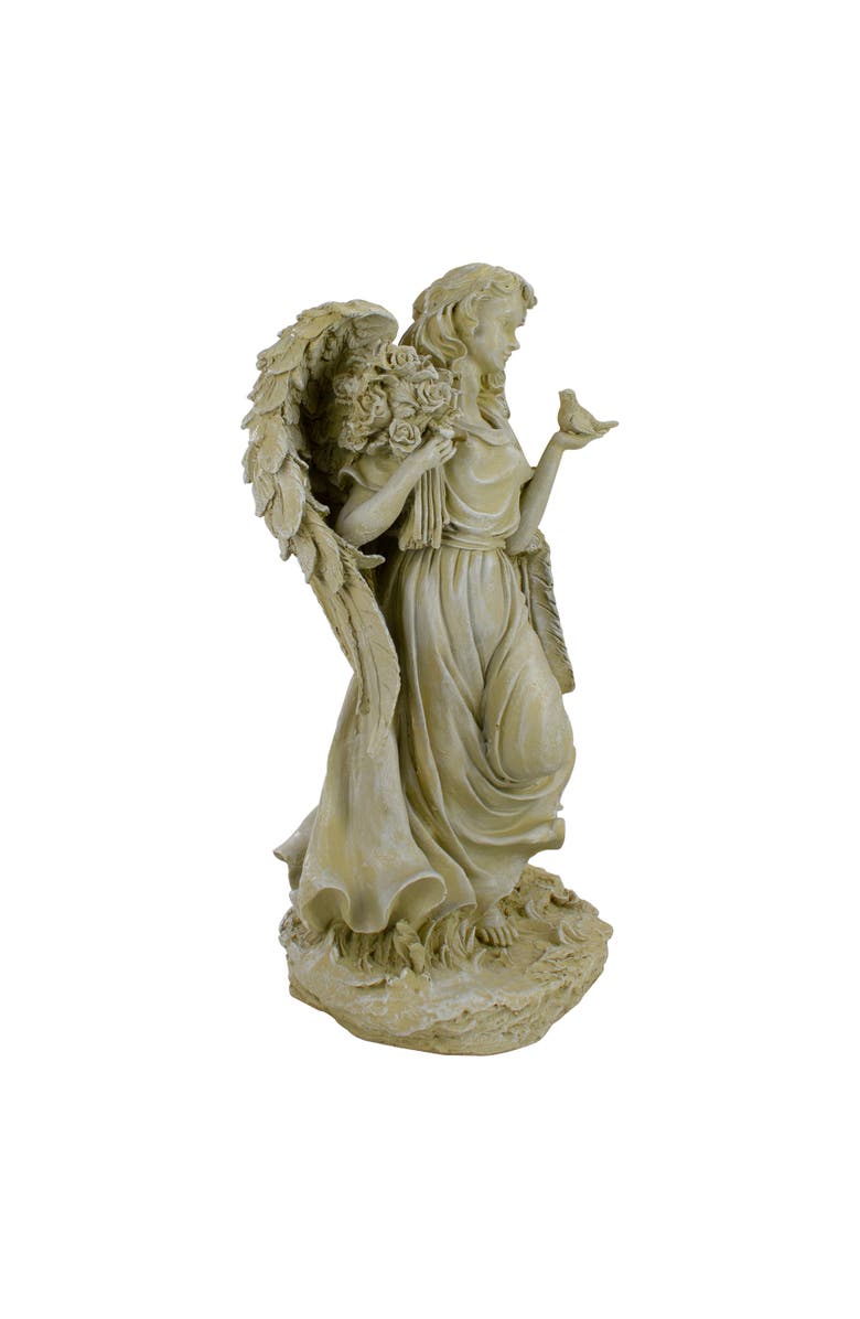 Northlight Angel with Bird and Bouquet Outdoor Garden Statue - 17.5", Alternate, color, Ivory