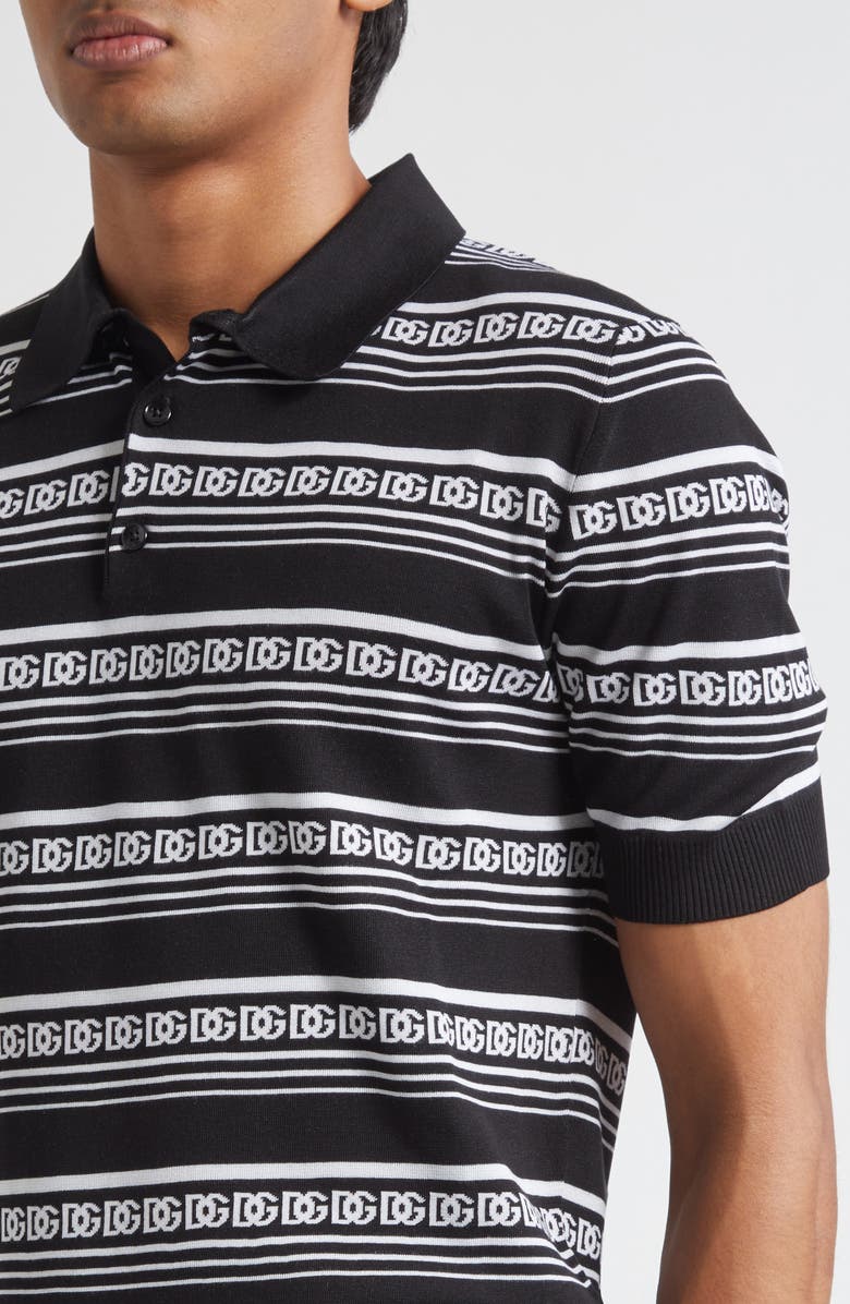 Dolce&Gabbana Logo Stripe Jacquard Silk Polo Sweater, Alternate, color, N0004 Nero/ Bianco