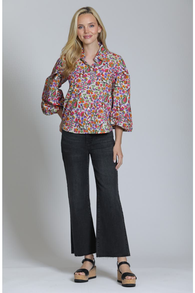 Printed Cotton Button-Up Shirt, Alternate, color, PINK OLIVE MULTI