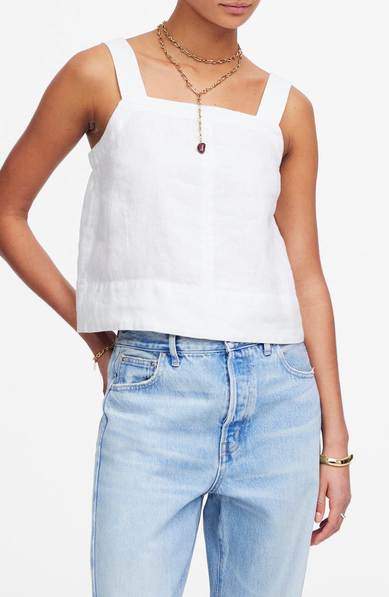 Madewell Contrast Stitch Square Neck Linen Tank, Main, color, 