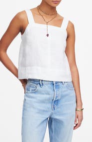 Madewell Contrast Stitch Square Neck Linen Tank