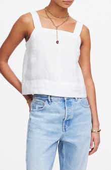 Madewell Contrast Stitch Square Neck Linen Tank