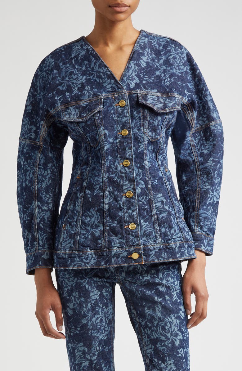 Ganni Floral Denim Trucker Jacket, Main, color, 