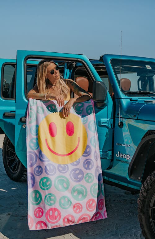 Katydid Pastel Happy Face Quick Dry Beach Towel