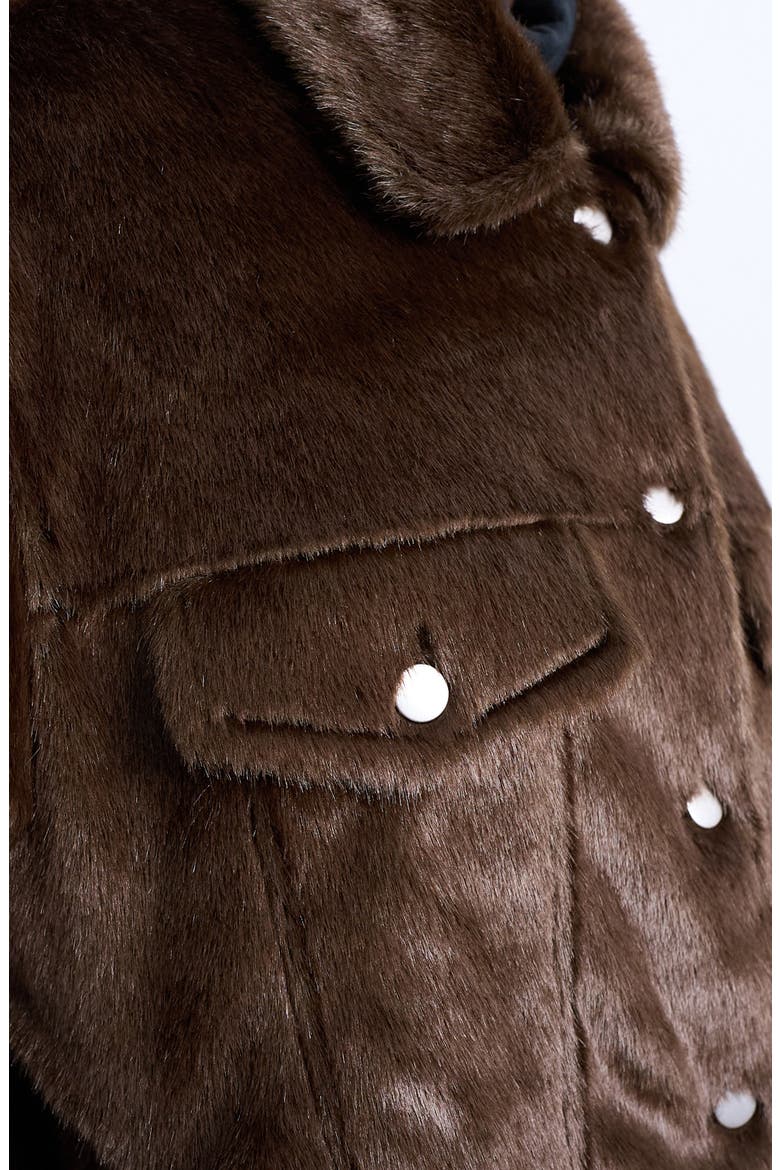 Faux Fur Western Trucker Jacket, Alternate, color, BROWN