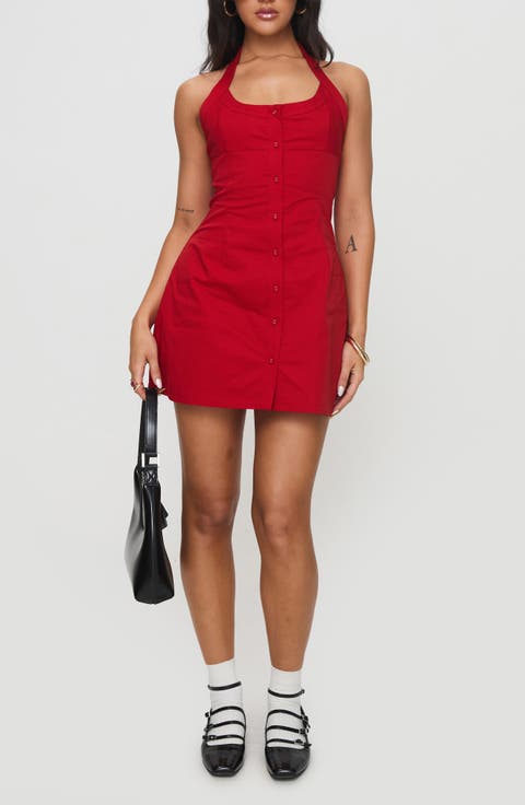Mallorie Button-Up Halter Minidress
