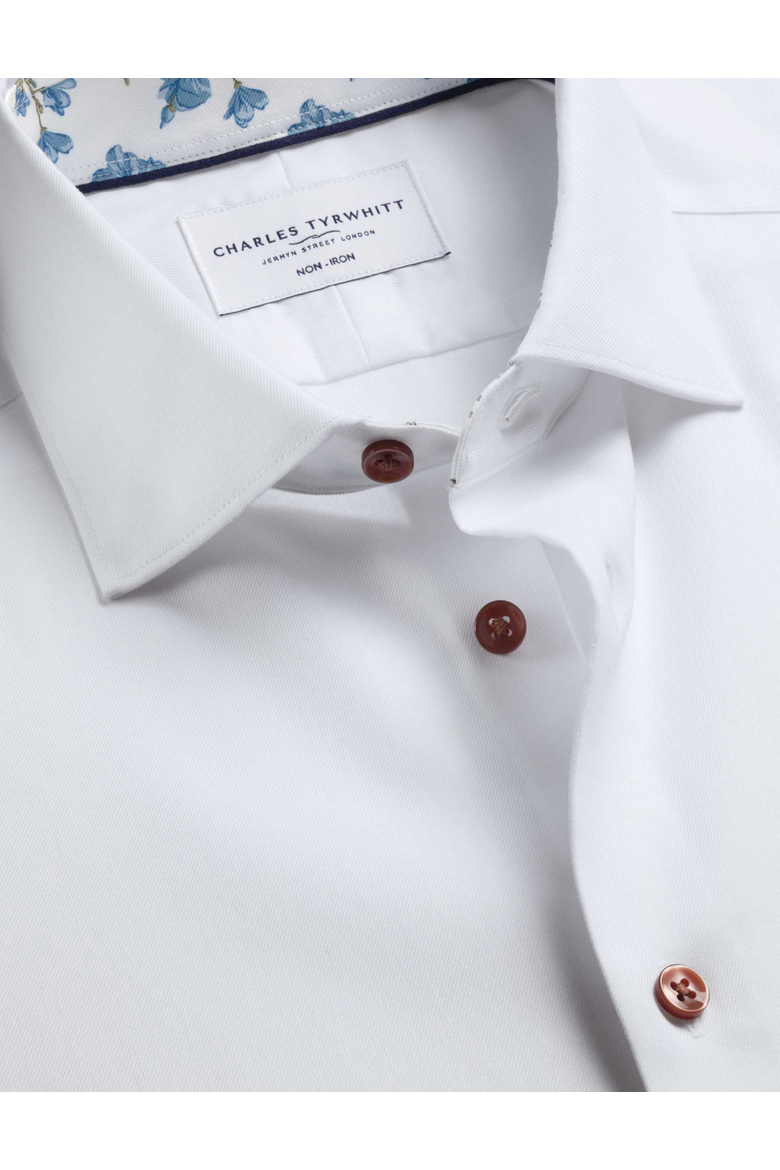 Non-Iron Stretch Printed Trim Shirt, Alternate, color, White