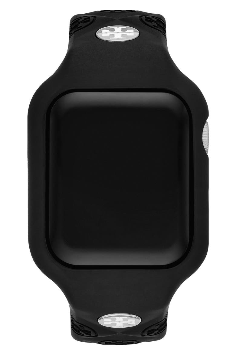 T Monogram Silicone Apple Watch® Watchband, 41mm, Alternate, color, BLACK